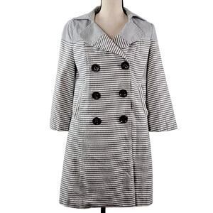 Elevenses Anthropologie Black White Stripe Cotton Spring Trench Coat | Women's 4